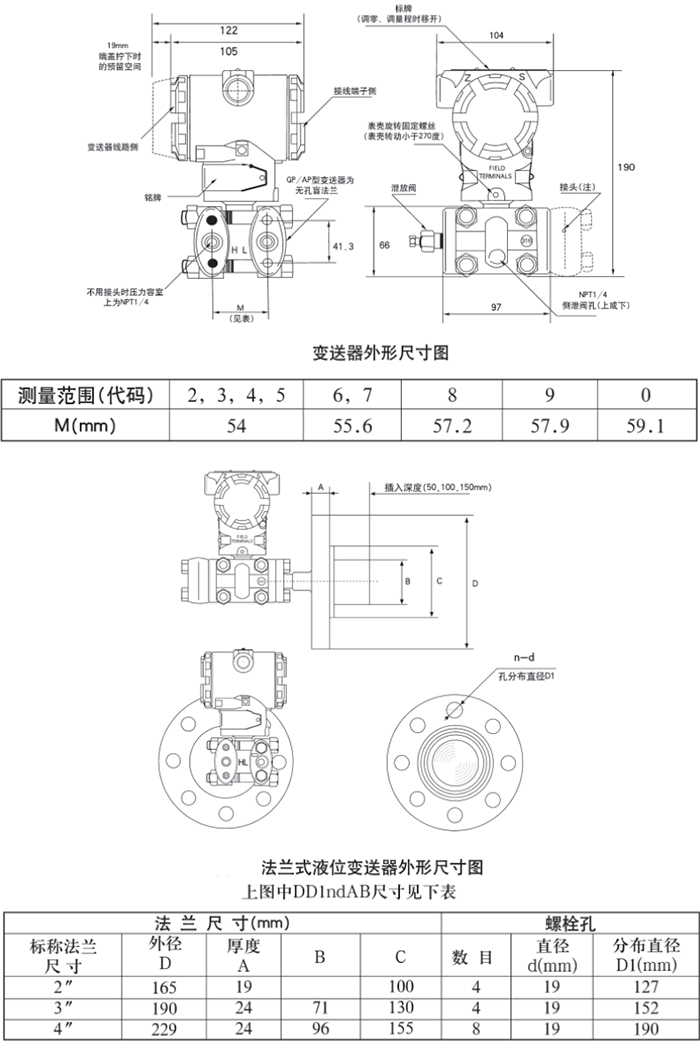 电容式差压变送器规格尺寸表